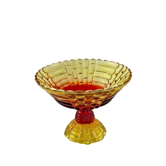 Vintage Amberina Louisa Jeannette Glass Footed Fruit Compote Basket Weave Patter - Picture 2 of 16